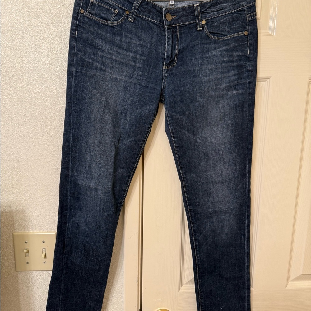 PAIGE Blue Straight Leg Jeans with Natural Fading
